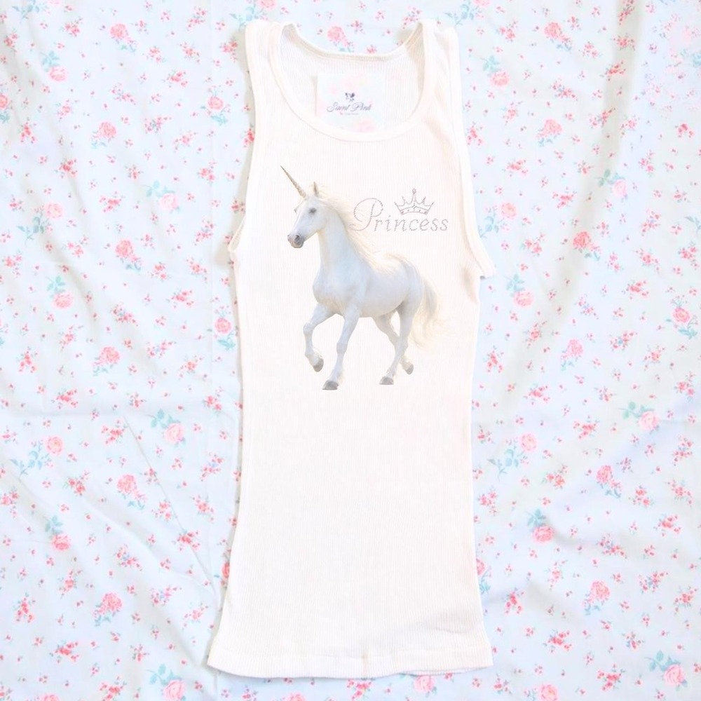 y2k unicorn princess graphic white ribbed tank top